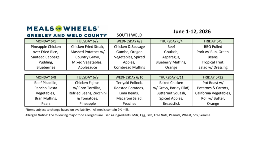 South County Menu, June 1-12